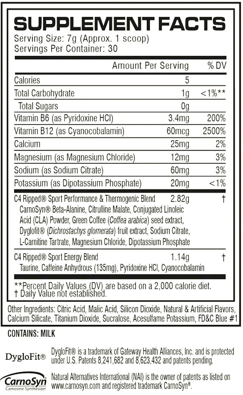 Cellucor C4 Ripped Sport Pre-Workout 30 servings fact