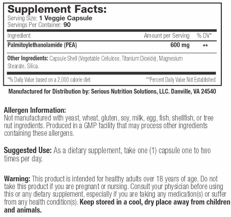 Serious Nutrition Solutions PEA Relief 120 fact