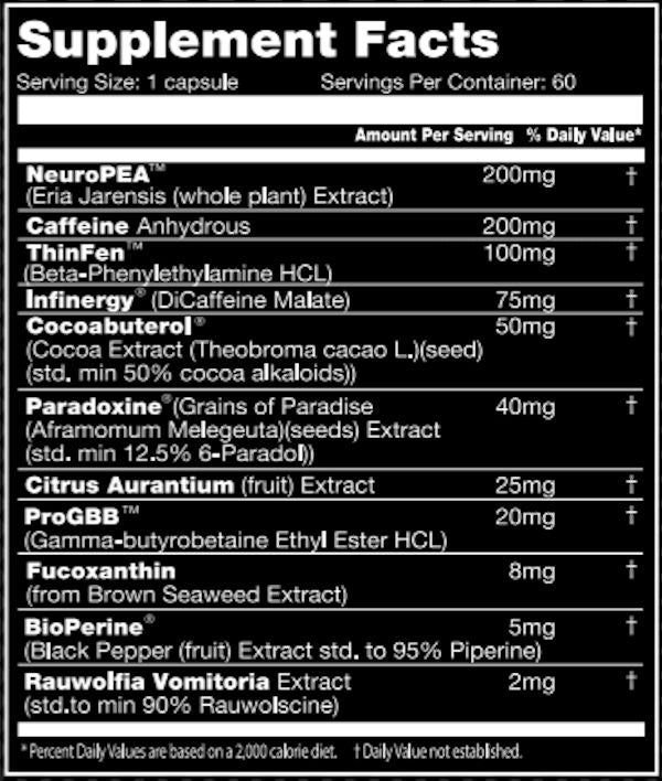 Performax Labs OXYMax  Extreme Fat Burner facts