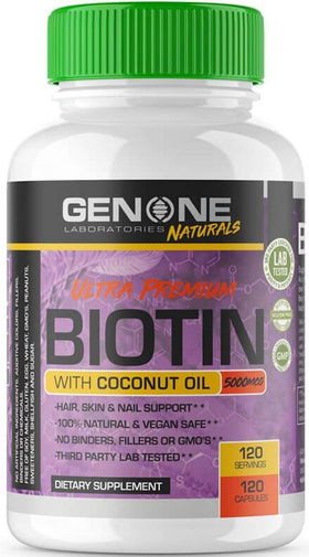 Genone Labs Ultra Premium Biotin with Coconut OIL 120 caps|Hair Vitamins|Mass For Life|