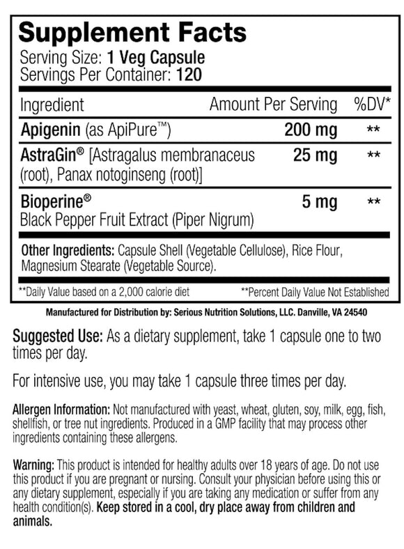Serious Nutrition Solutions SNS Apigenin XT 200 Mg - 120 Capsules|Anti-Aging|Mass For Life|
