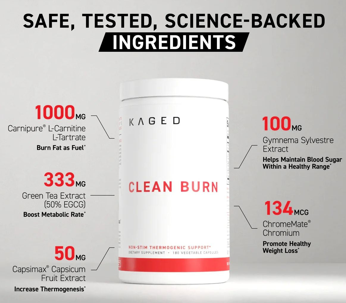 Kaged Clean Burn 180 Vegetable Capsules|Mass For Life|Fat Burner