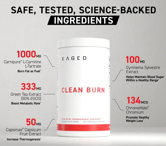 Kaged Clean Burn 180 Vegetable Capsules|Fat Burner|Mass For Life|
