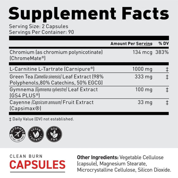 Kaged Clean Burn 180 Vegetable Capsules|Fat Burner|Mass For Life|