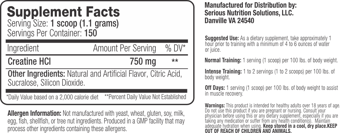 SNS Serious Nutrition Solutions Creatine HCI|Mass For Life|Creatine