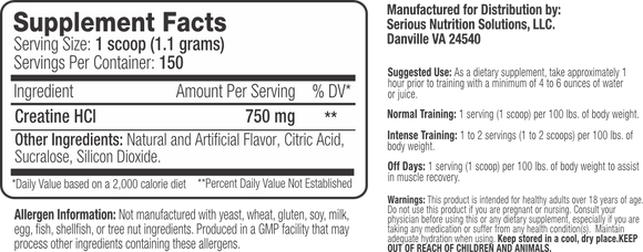 SNS Serious Nutrition Solutions Creatine HCI|Creatine|Mass For Life|