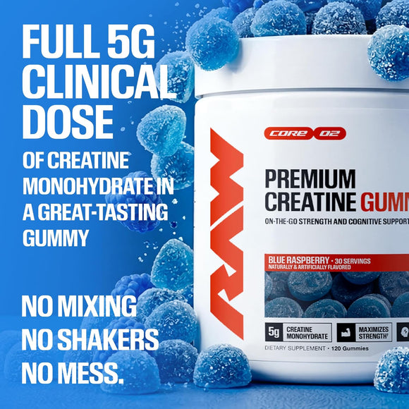 RAW Nutrition, Premium Creatine Gummies|Creatine|Mass For Life|