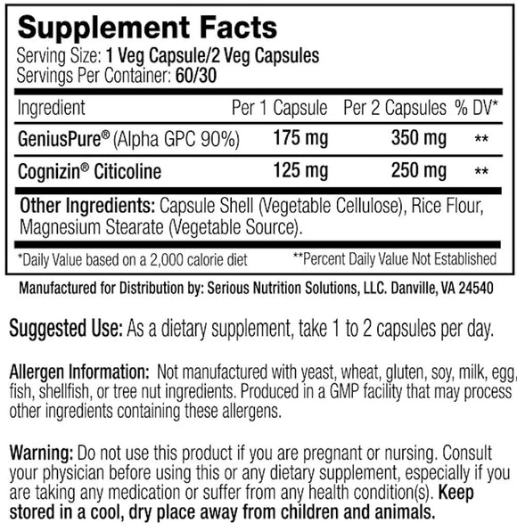 SNS Serious Nutrition Solutions Elite Choline - Memory Health|Health|Mass For Life|