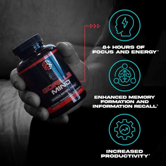 Gorilla Mind, Advanced Nootropic, Stim Based Formula 150 Capsules|Memory|Mass For Life|