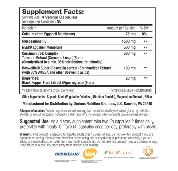 SNS Serious Nutrition Solutions Joint Support XT 120 Caps|Glucosamine|Mass For Life|
