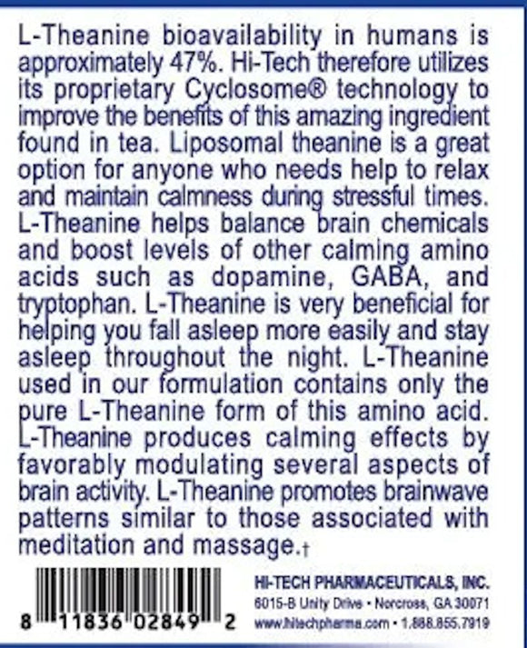 Hi-Tech Pharmaceuticals L-Theanine, Relaxation & Mood Support|Stress Aid|Mass For Life|