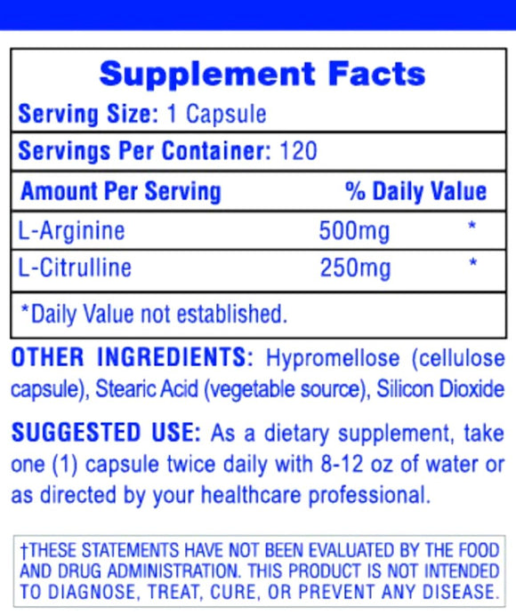 Hi-Tech Pharma L-Arginine + L-Citrulline | 120 Caps | Enhanced Blood Flow | Muscle Performance