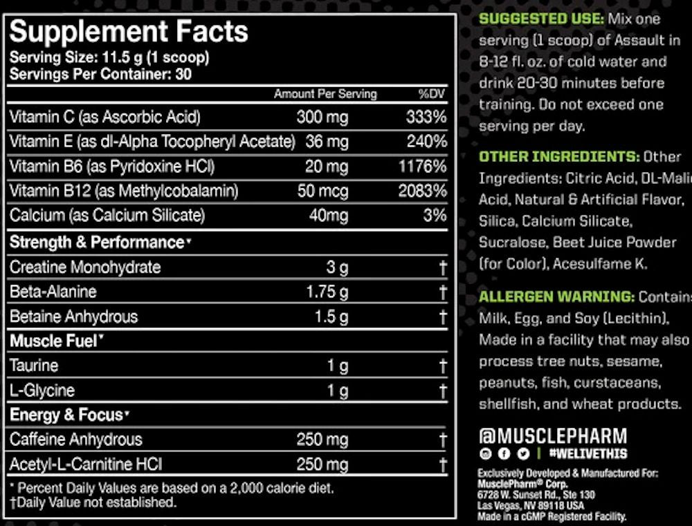 MusclePharm Assault Energy + Strength facts