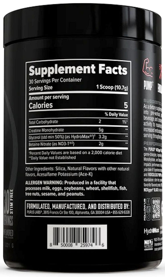 Purus Labs NOXygen Black Unflavored|Pre Workout|Mass For Life|