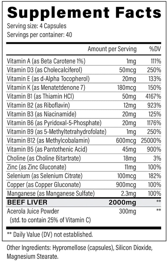 Black Magic Supply Nine Lives Beef Liver+ Vitamins 160 Capsules|Muscle Builder|Mass For Life|