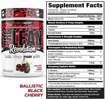 MuscleSport PreLean Revolution, Fat Burner Pre-Workout, 30 Servings|Pre Workout|Mass For Life|