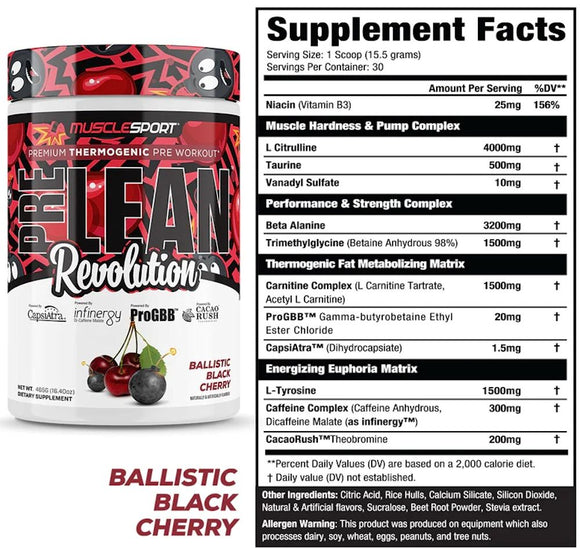 MuscleSport PreLean Revolution, Fat Burner Pre-Workout, 30 Servings|Pre Workout|Mass For Life|