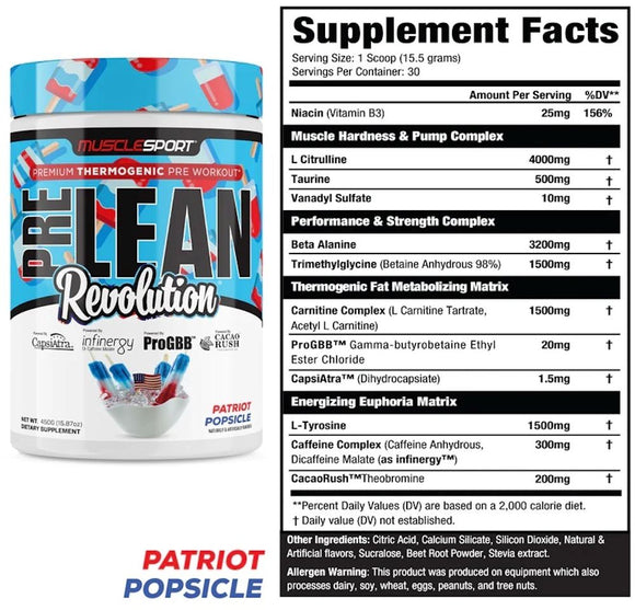 MuscleSport PreLean Revolution, Fat Burner Pre-Workout, 30 Servings|Pre Workout|Mass For Life|