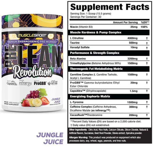 MuscleSport PreLean Revolution, Fat Burner Pre-Workout, 30 Servings|Pre Workout|Mass For Life|