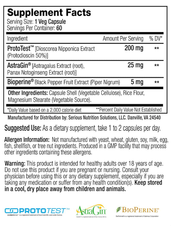 SNS Serious Nutrition Solutions ProtoTest XT - 60 Capsules|Test Booster|Mass For Life|