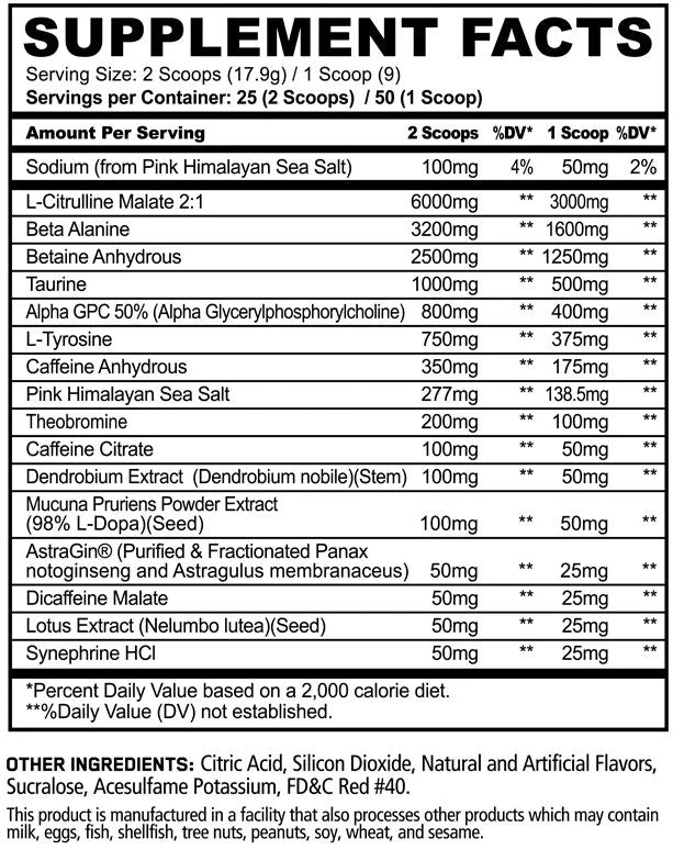 Panda Supps Rampage Extreme Pre-Workout facts