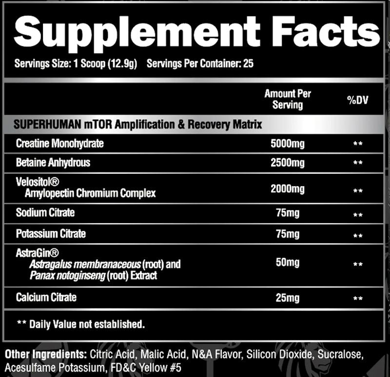 Alpha Lion Superhuman Post Muscle Recovery 25 Servings facts