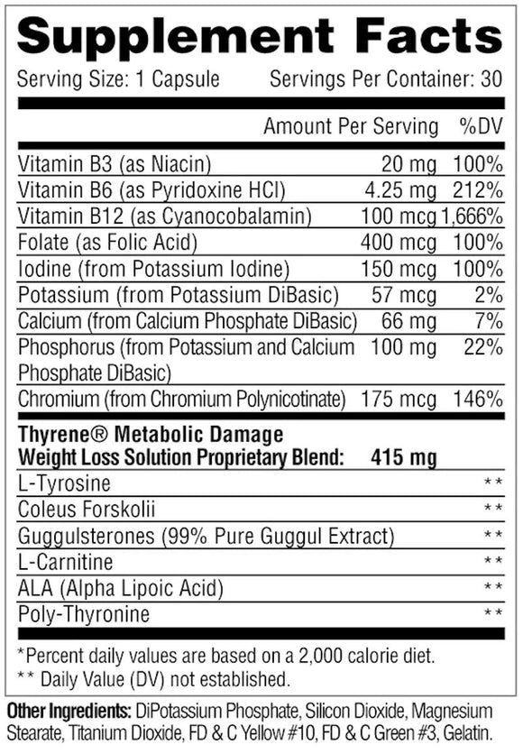 Metabolic Nutrition Thyrene Thyroid Support 30 Capsules|Fat Burner|Mass For Life|