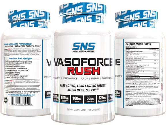 SNS Serious Nutrition Solutions Vasoforce Rush 100 Caps|GlycerPump|Mass For Life|