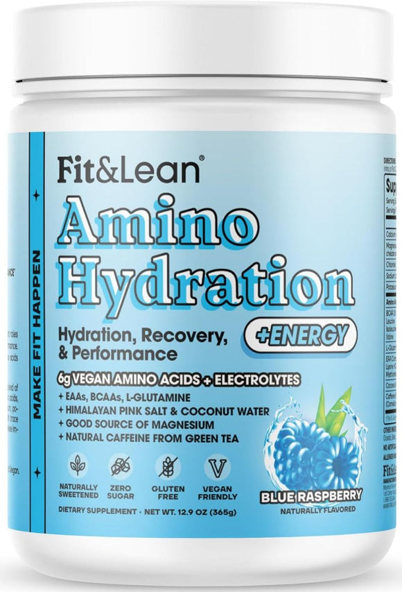 Fit & Lean Amino Hydration Plus Energy, Pre Workout EAA, BCAA, Electrolytes|BCAA|Mass For Life|