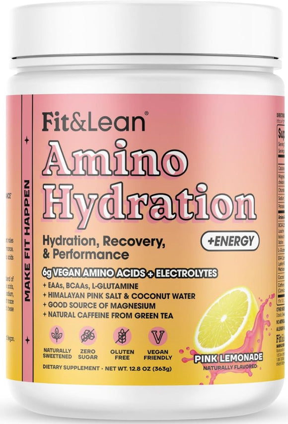 Fit & Lean Amino Hydration Plus Energy, Pre Workout Electrolytes|BCAA|Mass For Life|