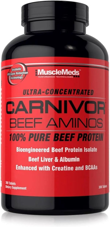 MuscleMeds Carnivor Beef Aminos 300 Tablets|Amino Acids|Mass For Life|