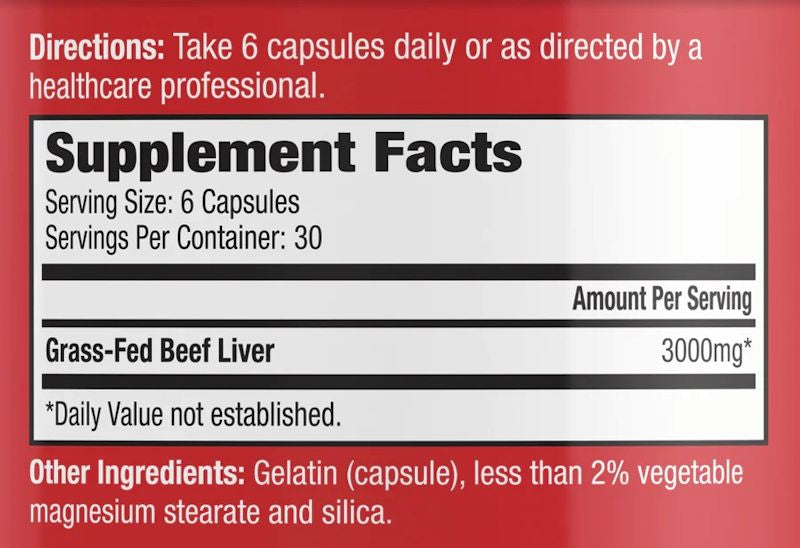 MuscleMeds Carnivor Beef Liver 180 Capsules fact 2