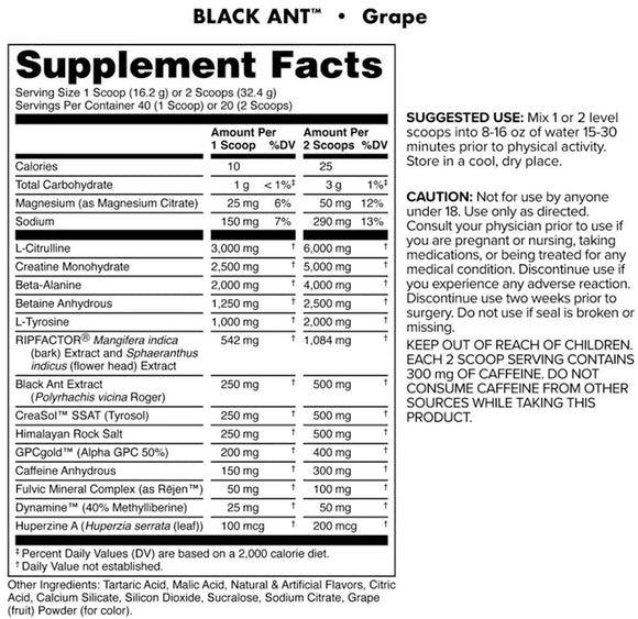 Bucked Up Black Ants Pre-Workout High Stim Citrus|Pre Workout|Mass For Life|