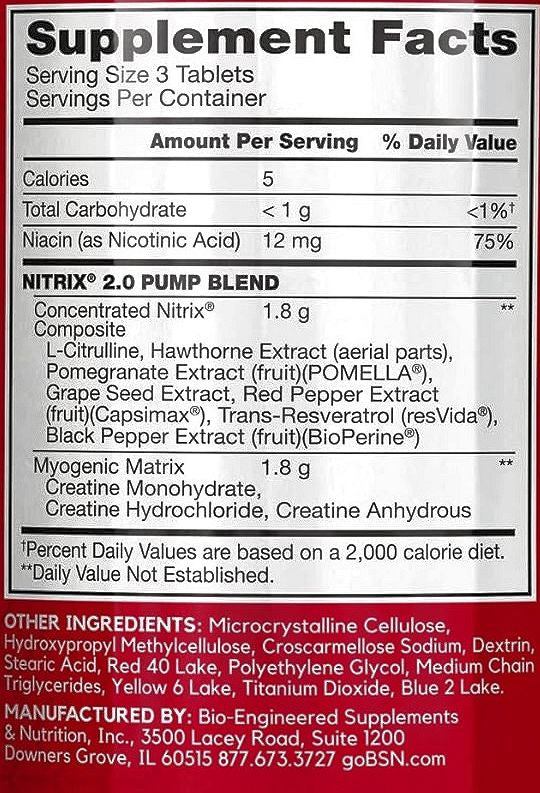 BSN Nitrix 2.0 90 Tabs|Pre-Workout|Mass For Life|