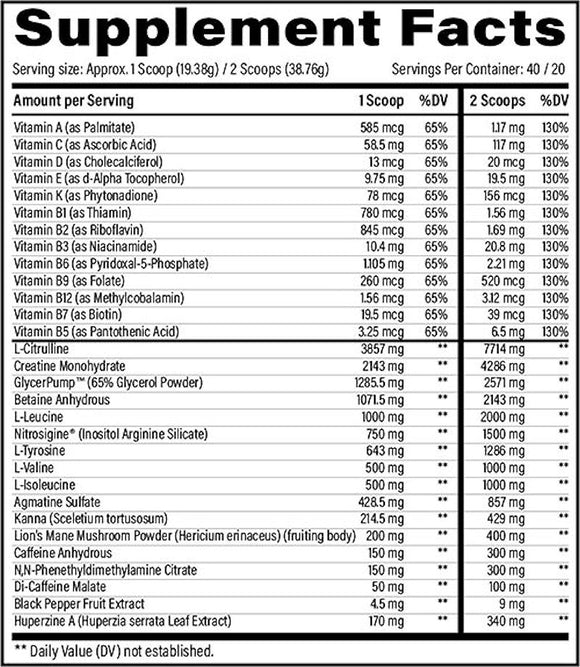 Black Magic Supply BZRK Overdrive High Stim 20/40 Servings|Pre-Workout|Mass For Life|