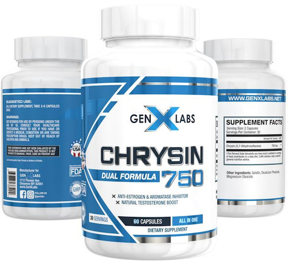GenXLabs Chrysin 750 60 Capsules|Test Booster|Mass For Life|