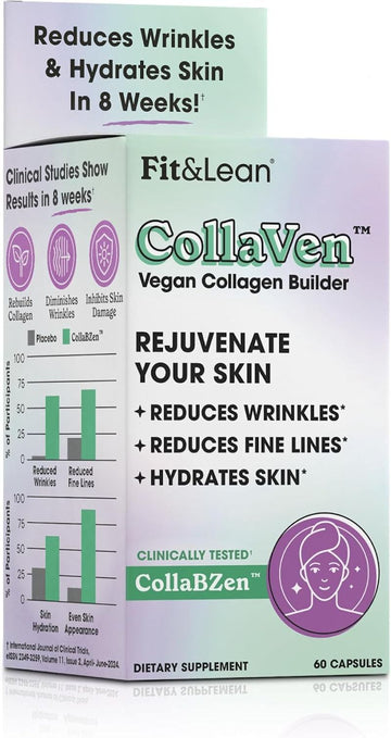 Fit & Lean CollaVen Collagen Builder, Vegan, Plant-Based Collagen with Vitamin C for Youthful & Hydrated Skin,  60 Vegan Capsules|Collagen|Mass For Life|