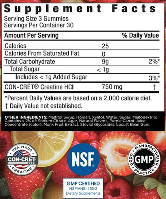 Con-Cret Creatine HCl Gummies 90 ct|Creatine|Mass For Life|