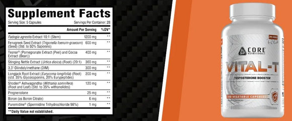 Core Nutritionals Vital-T 140 Veg Caps|Test Booster|Mass For Life|