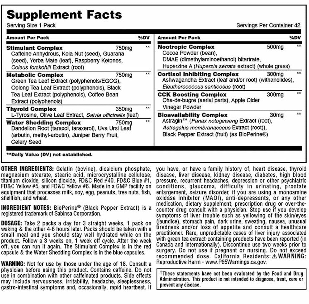 Universal Nutrition Animal Cuts Pak 42 pk|Mass For Life|Fat Burner