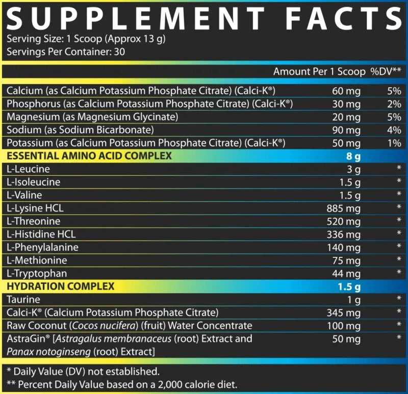 Nutrex EAA+ Hydration Fully Loaded 30 servings fact