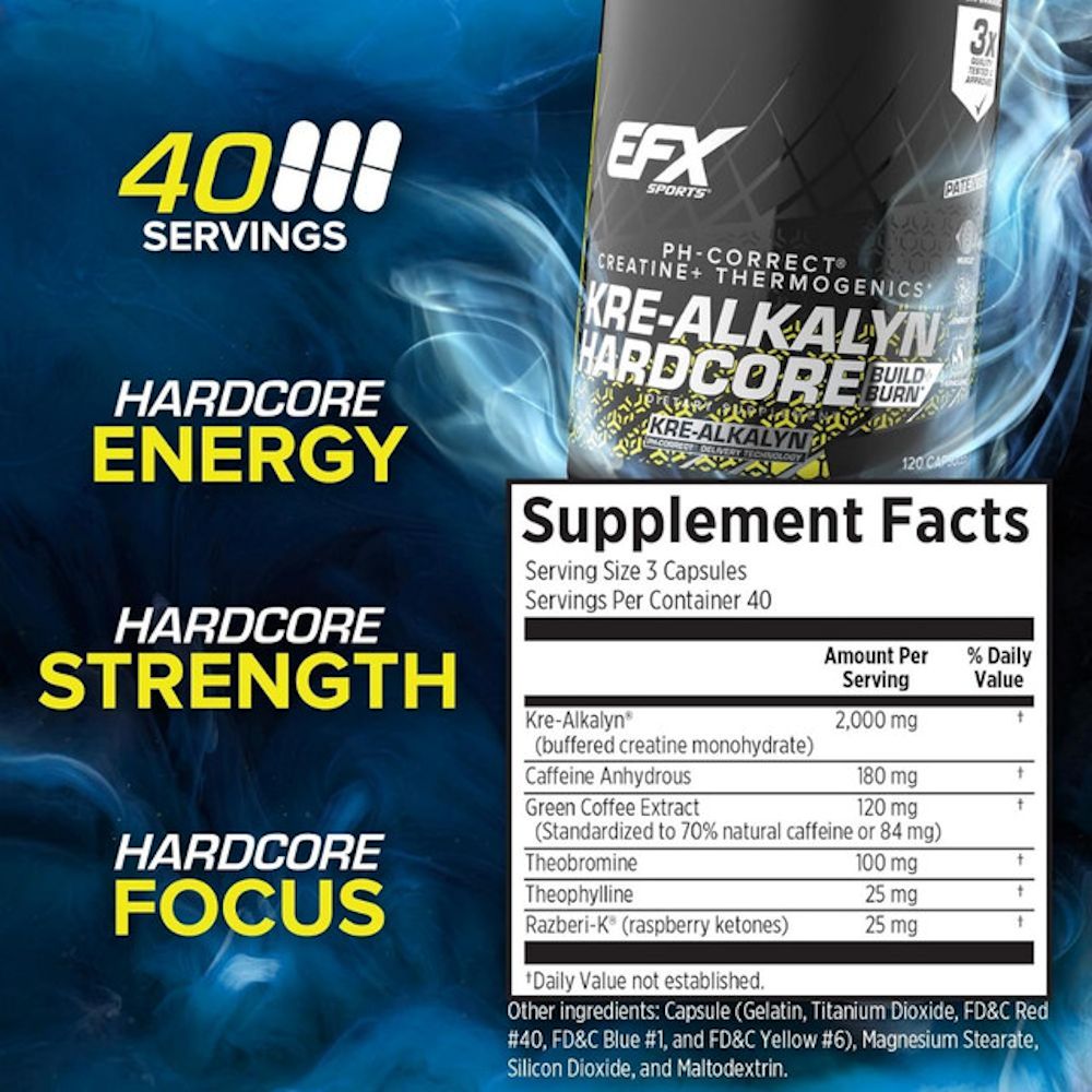EFX Sports Kre-Alkalyn Hardcore 120 caps.|Mass For Life