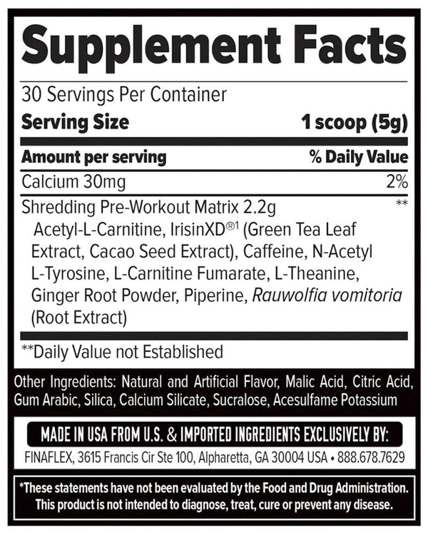 FinaFlex INCINR8 HARDCORE Shredding Super Pre-Workout fact