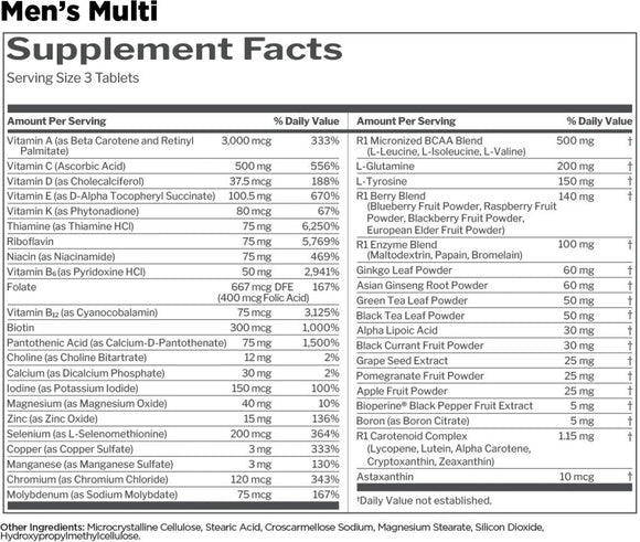 Rule One Men's Train Daily Multi|Multi Vitamin|Mass For Life|