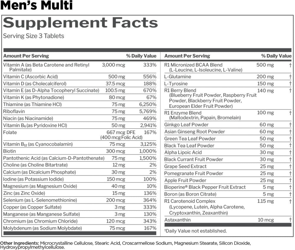 Rule One Men's Train Daily Multi 180 tabs facts