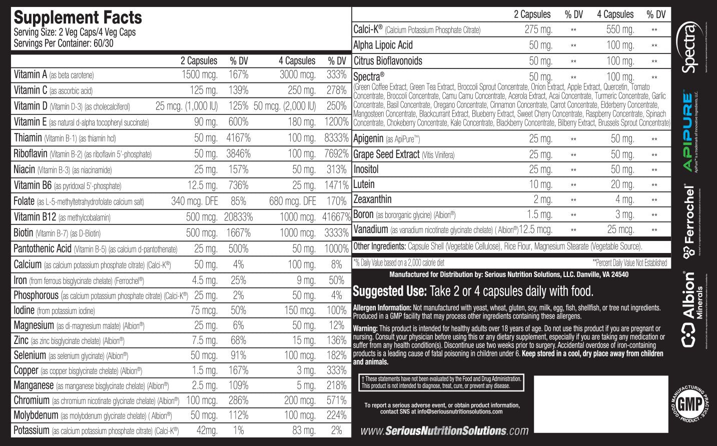 SNS Serious Nutrition Solutions Multi XT 120 Veg Capsules|Mass For Life
