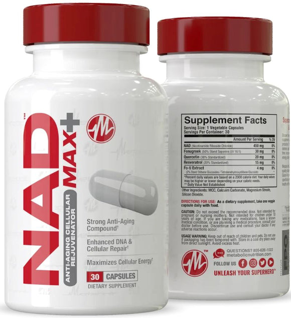 Metabolic Nutrition NAD MAX+ Anti-Aging Cellular Rejuvenator|Anti-Aging|Mass For Life|