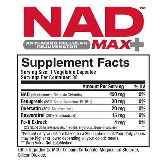 Metabolic Nutrition NAD MAX+ Anti-Aging Cellular Rejuvenator|Anti-Aging|Mass For Life|