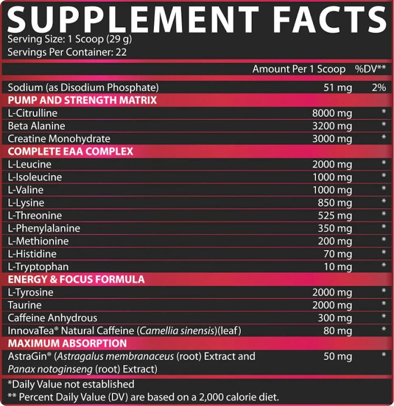 Nutrex Outlift Clinical Pre Workout facts