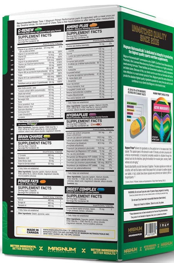 Magnum Nutraceuticals Primer Performance 30 Packs|Multi Vitamin|Mass For Life|